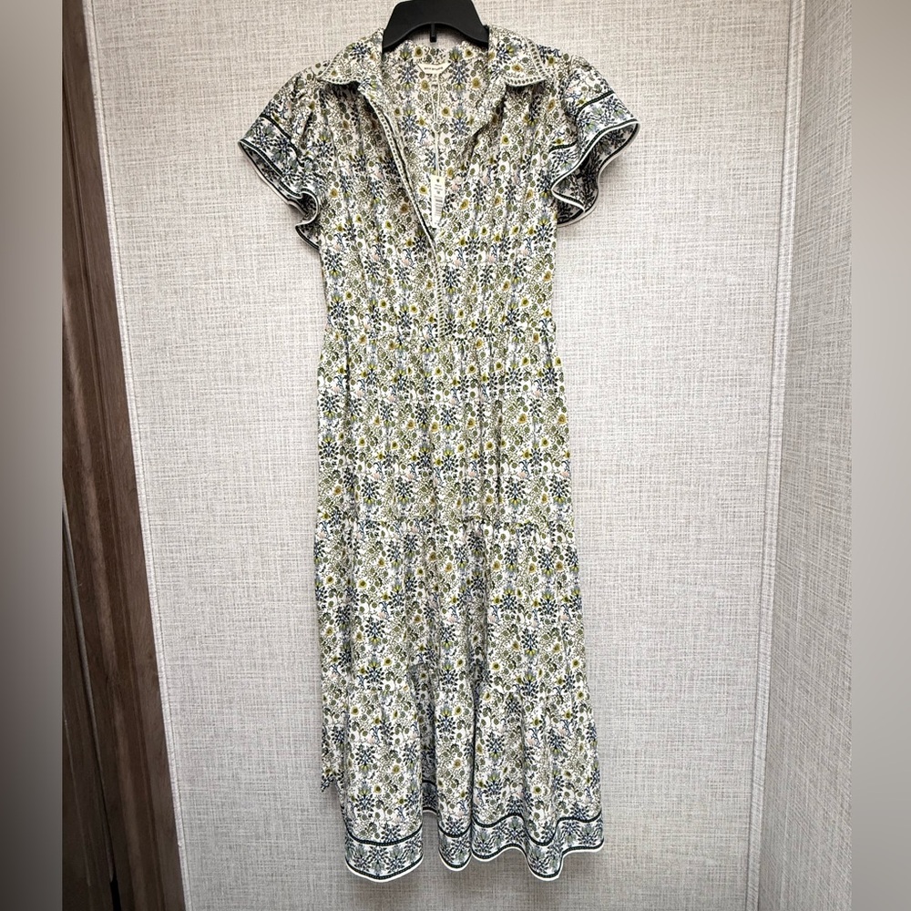 Max Studio Floral Midi Dress in White, Green & Blue